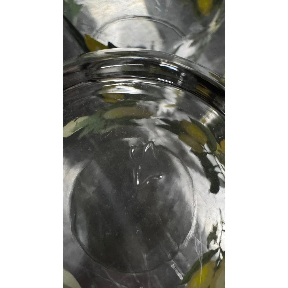 Vtg Libbey Lemon Print Stemless Wine Glasses Set of 3 Citrus Fruit Tumblers 17oz